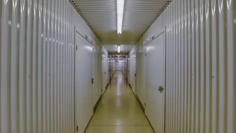 Indoor storage hallway at Lakewood Mini Storage.