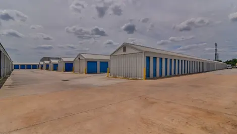 Rows of outdoor, drive-up storage buildings at My Storage.