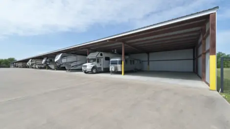 Outdoor, covered vehicle storage at AAA Self Storage.