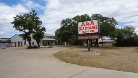 AAA Storage Dripping Springs signage in front of facility.