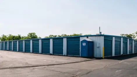 Corner view of storage units at Safe Harbor Storage.